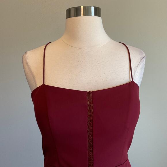 Burgundy Red Evening Gown Size 8 Sleeveless JARLO Cut Out Mini Train Long Formal - Picture 6 of 11